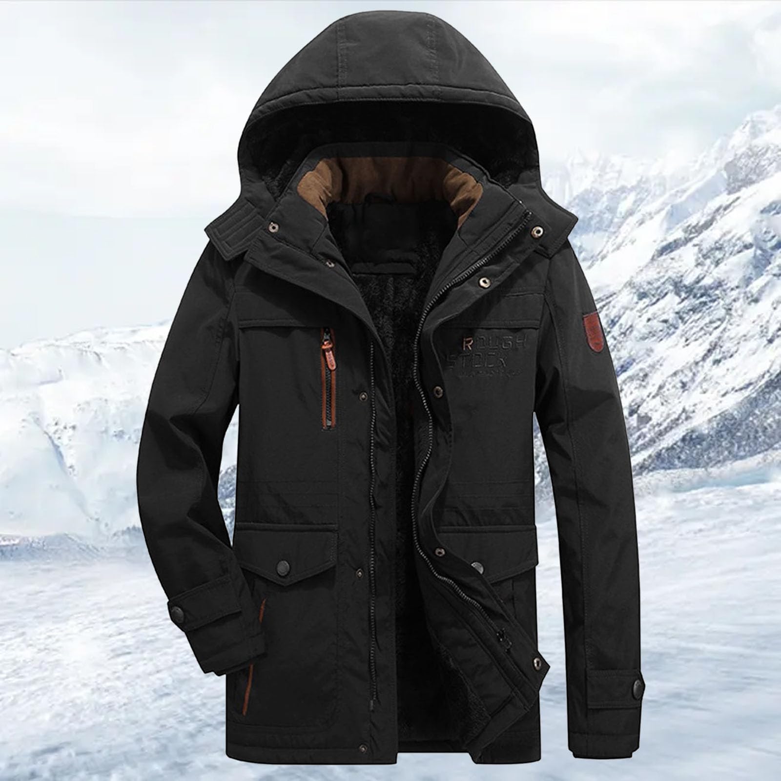 Kobilee Winterjacke Herren Reißverschluss Mit Mehrere Taschen Wintermantel Warm Gefüttert Langarm Outdoor Jacken Winddicht Mit Abtrennbarer Kapuze Skijacke Parka Herren Winter