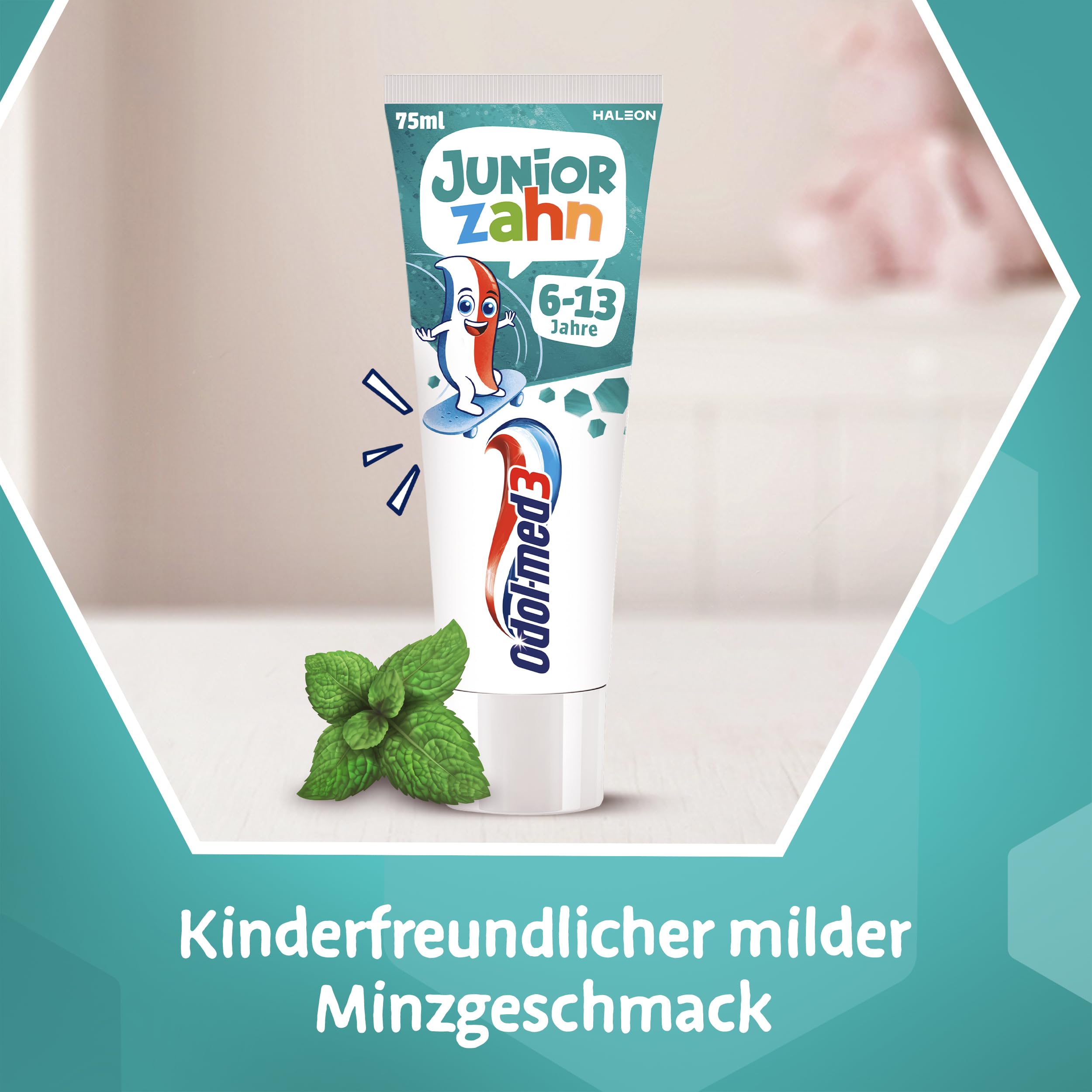 Odol-med3 pasta do zębów juniorskich, pasta do zębów dla dzieci od 6 lat, do ochrony zębów mlecznych i zębów stałych, 4 x 75 ml
