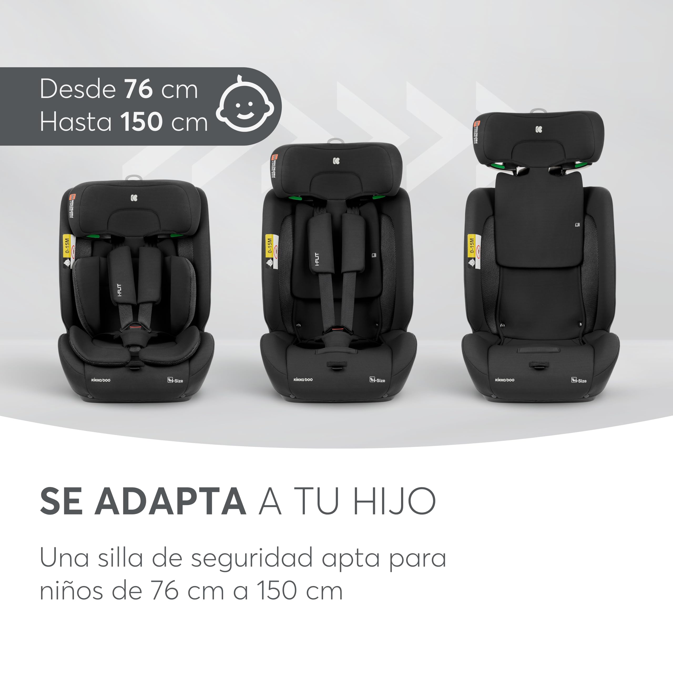 KikkaBoo Silla de Coche Bebe ISOFIX Grupo 1 2 3 (9-36 kg) i-FLIT, de 15 Meses a 12 Años, Seguridad SPS, Reposacabezas Ajustable, Top Tether, 12 Posiciones Reposacabezas, Negro — view 9