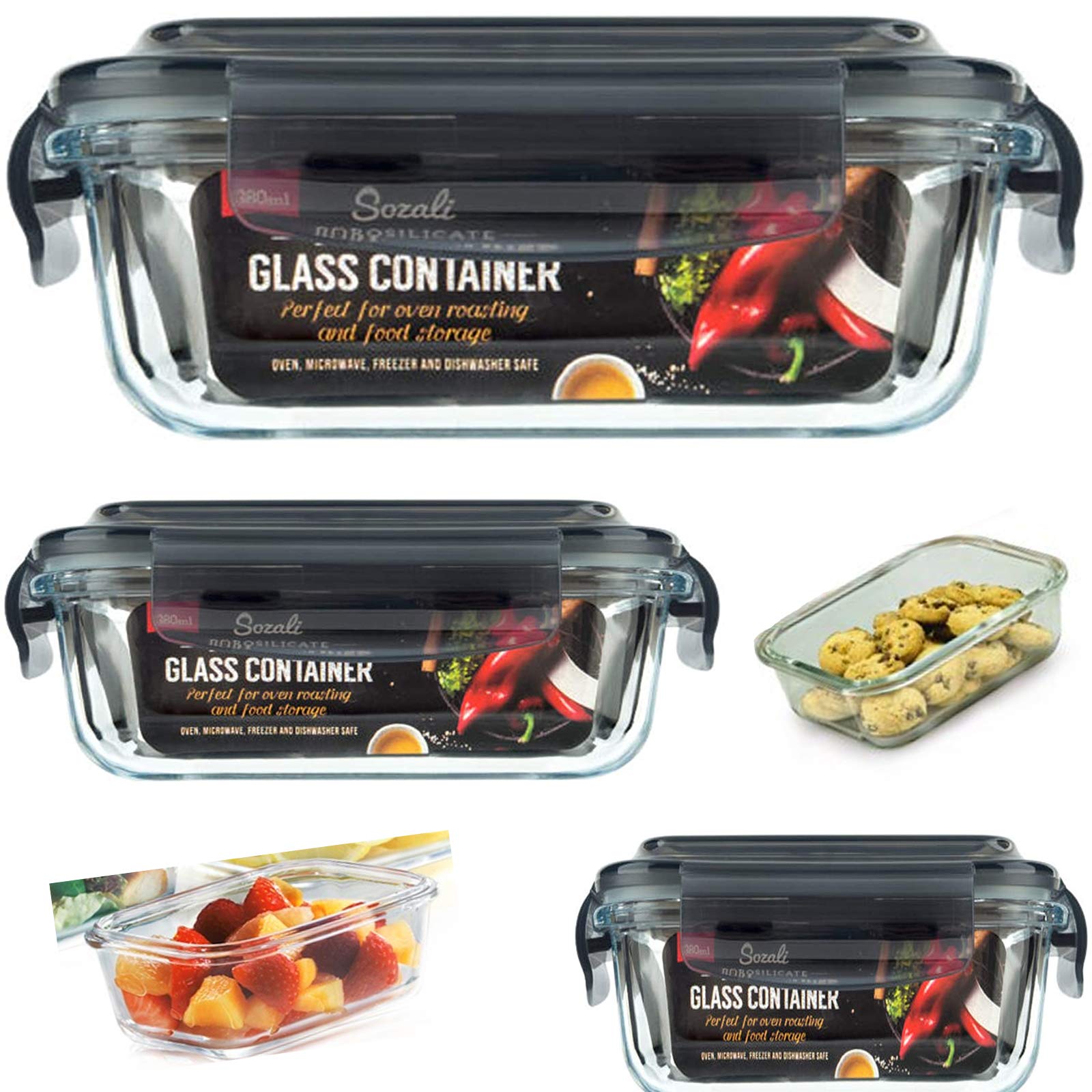 Glass Food Storage Container with Vented Lid 620ml Medium Clip Lock Oven Safe