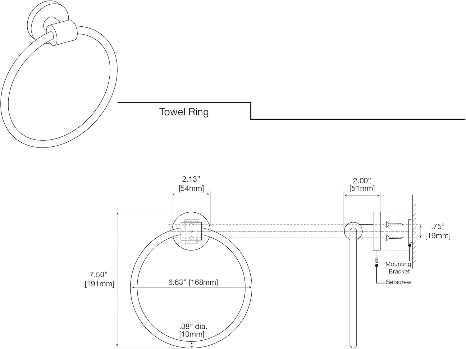 Gatco 4662MX Reveal Hand and Face Towel Ring, Matte Black for Bathroom | Wall Mount 6.63" Dia. Towel Holder Ring