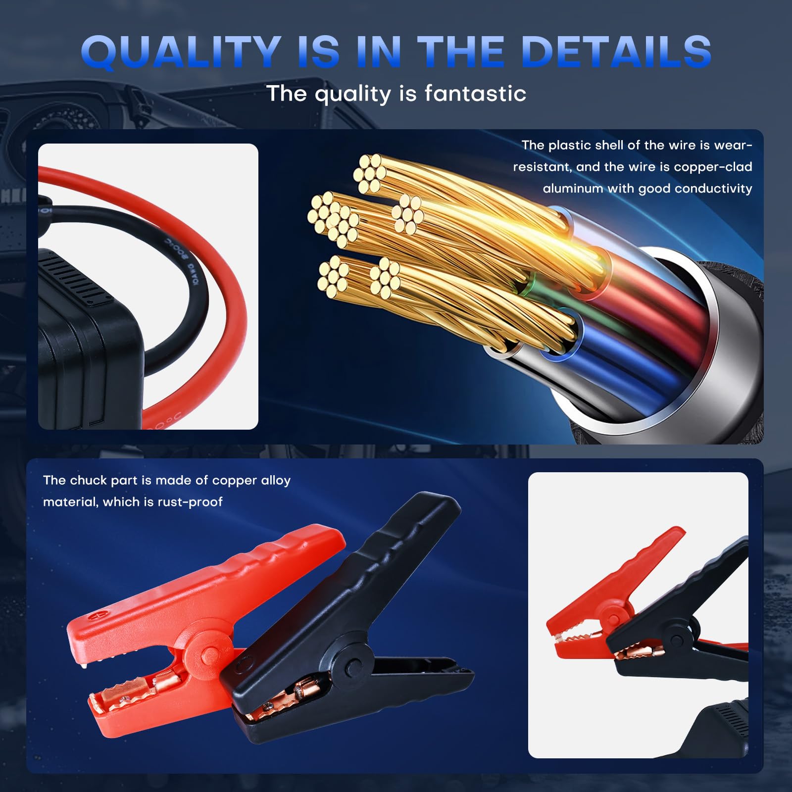 Pinces de démarrage intelligentes, EC5 Heavy Duty pour démarreur Automobile, câbles de Remplacement Pinces Crocodiles avec écran LCD Intelligent pour démarreur de Voiture 12 V 10 AWG Fil