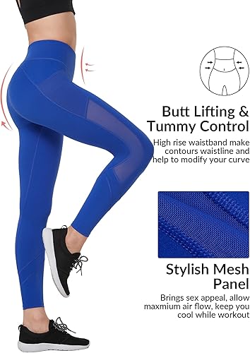 Miniatura 3 de Yvette Leggings para mujer con bolsillos, levantamiento de glúteos, cintura alta, control de abdomen, suave, panel de malla, entrenamiento
