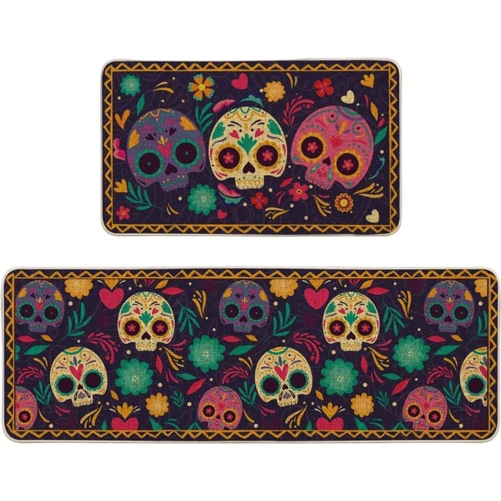 Tapis de cuisine antidérapant et paillasson tête de mort lavable pour sol sécurisé