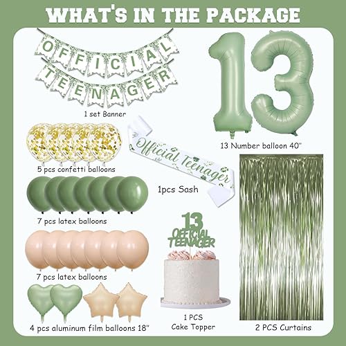 Miniatura 7 de Decoraciones de cumpleaños 21 para ella, decoraciones de fiesta de cumpleaños verde salvia 21 - Cartel de feliz cumpleaños número 21, kit de globos