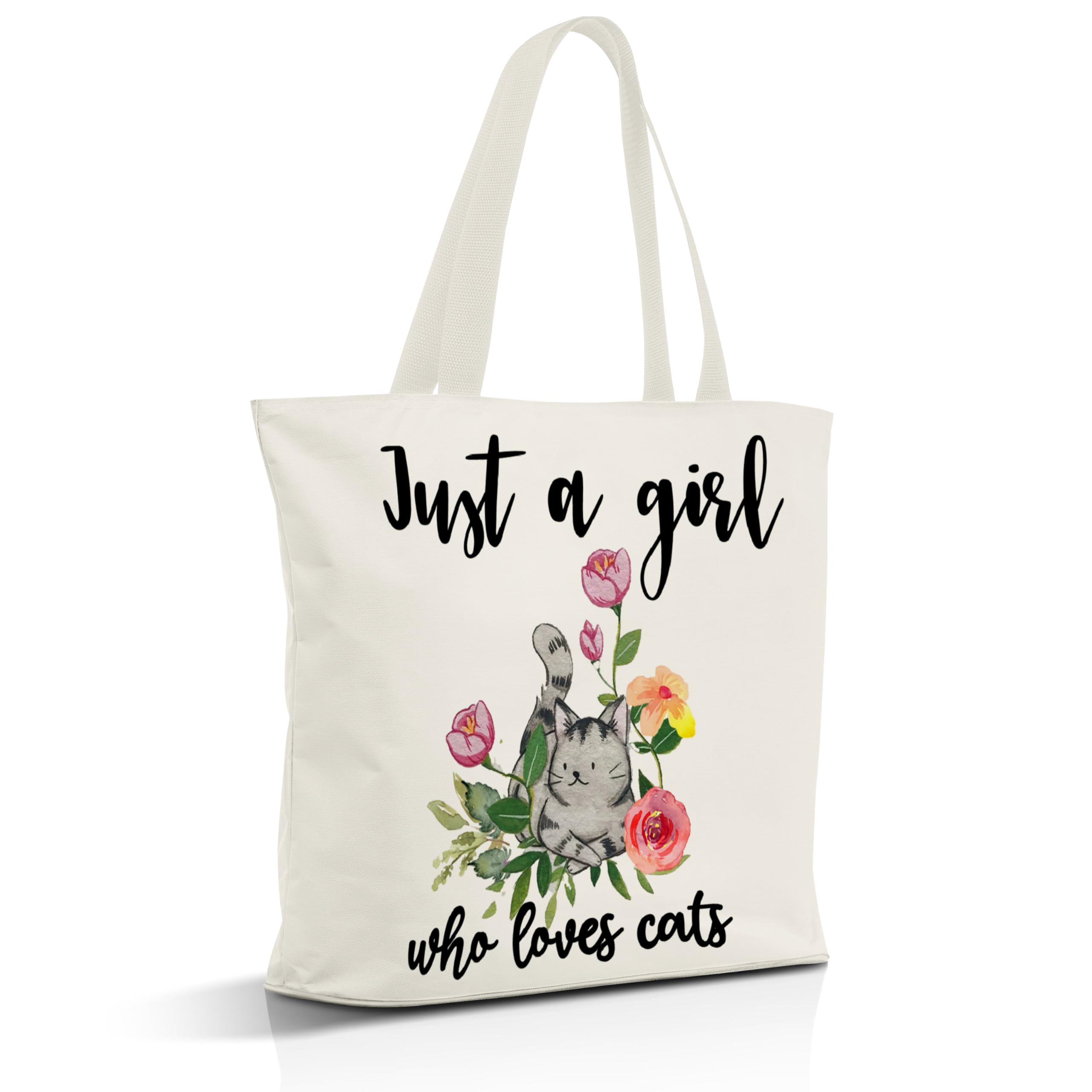 Nuhany Just A Girl Who Loves Cats Canvas Tote Bag Aesthetic, Reusable Grocery Shopping Bags, Mother's Day Gifts, Teachers Day Gift, Birthday Gifts for