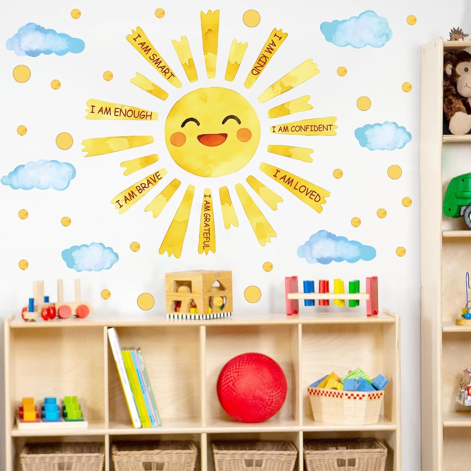 ANHUIB Inspirational Quote Wall Sticker Sun Wall Decal Polka Dots Window Clings for Kids Living Room Sun Cloud Stickers Decor Motivational Quotes Wall Art Decal for Bedroom Nursery Kids Room Toddler - Image 4