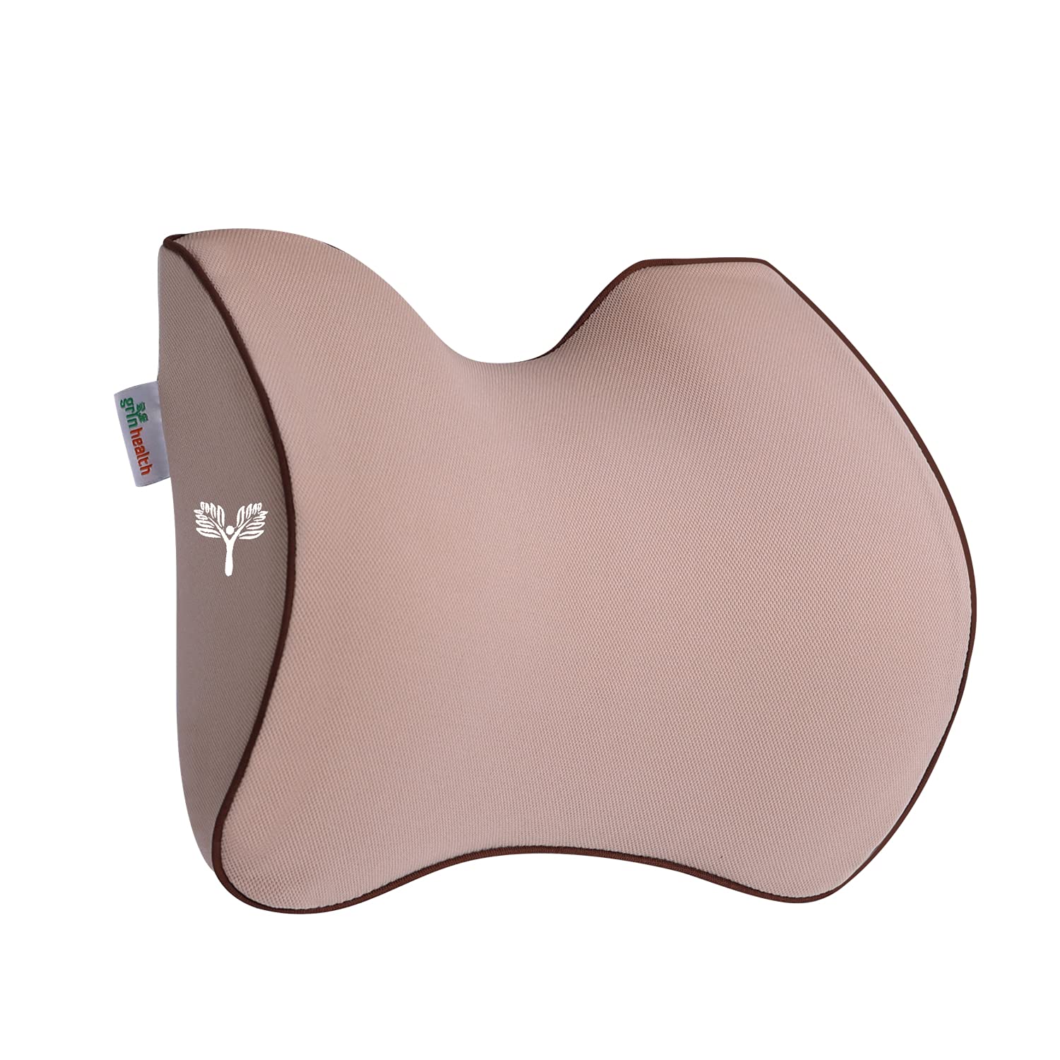 Grin Health Orthopedic Neck Rest Pillow Superior Neck Support Cushion, Car Headrest Cushion for Comfort Car Rides Neck Pillow Relieves Neck Pain, Memory Foam Head Rest Pillow (L-Curve, Beige)