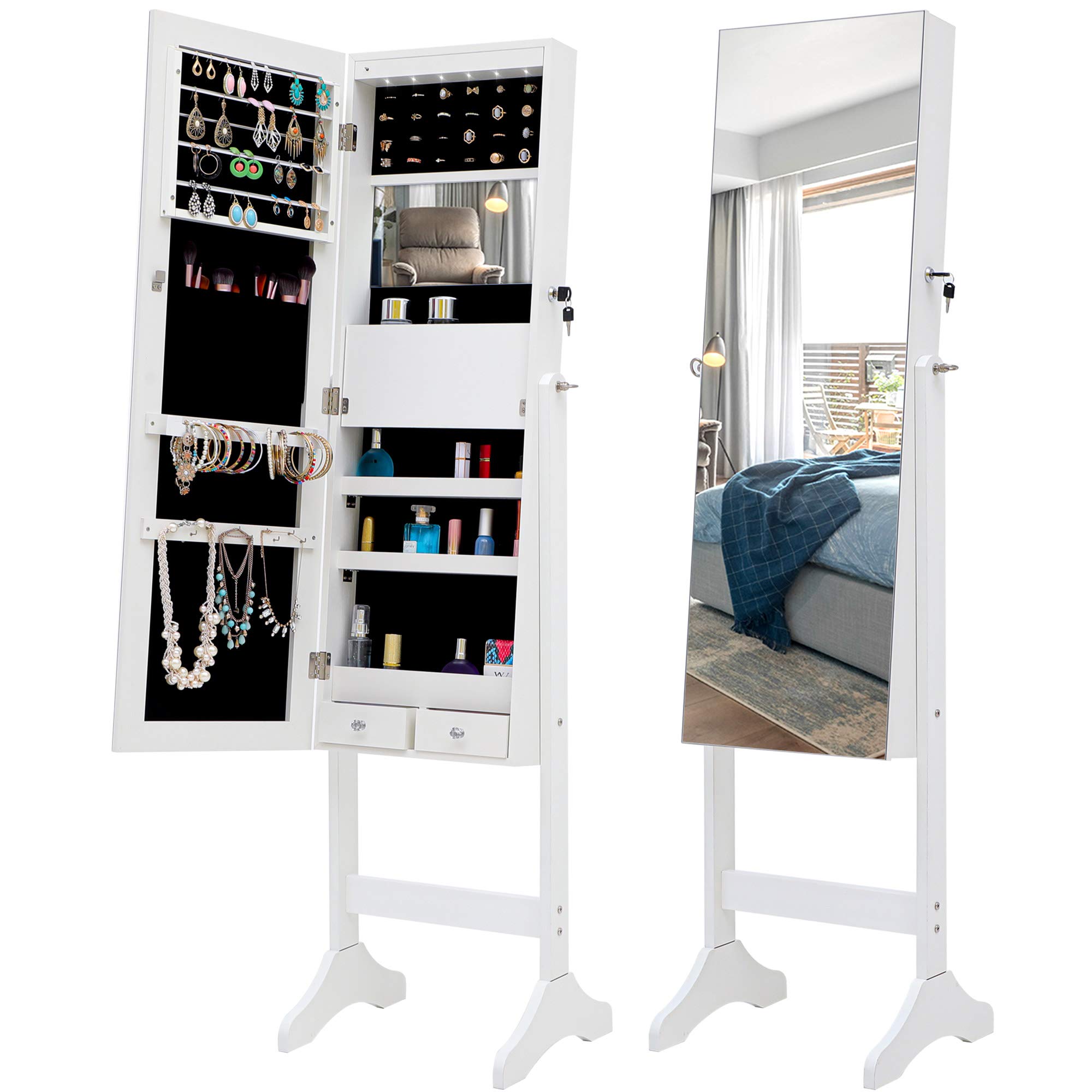 Buy Mingfuxin LED Light Jewelry Standing Mirror, Lockable