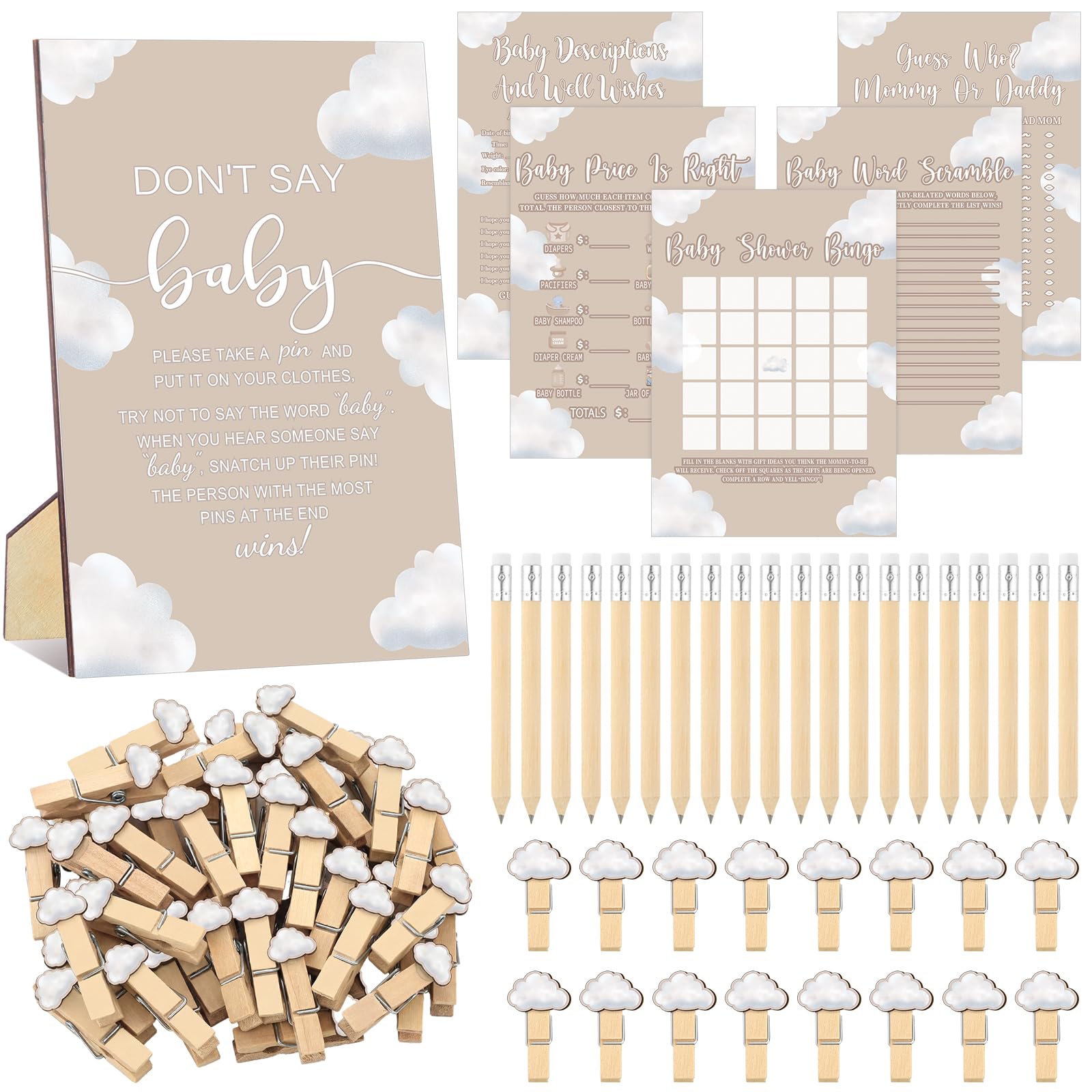 Patelai 321 Pcs Baby Shower Games Supplies, Cloud
