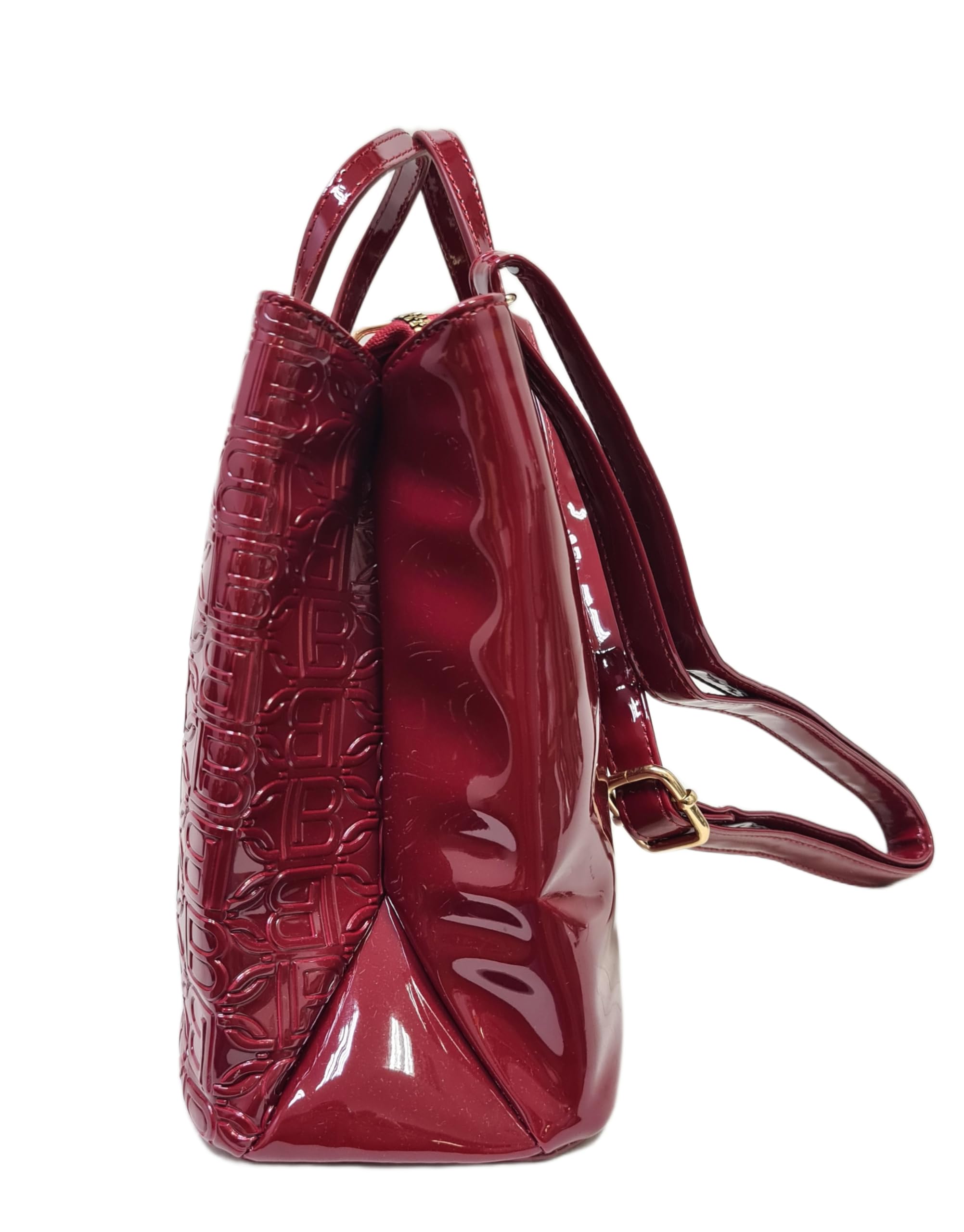 Laura Biagiotti Borsa Donna Linea Arcade, Pelle Sintetica Verniciata, Stampa LB, Manici Doppi e Tracolla Rimovibile, Dimensioni 30x12x22 cm, Accessori Oro ART.LB25W-250-1