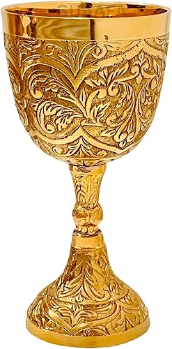 Cáliz medieval vintage de 6 pulgadas, 1 vaso hecho a mano de latón para regalo de boda real, aniversario, Navidad, 7 onzas, copa de vino ceremonial