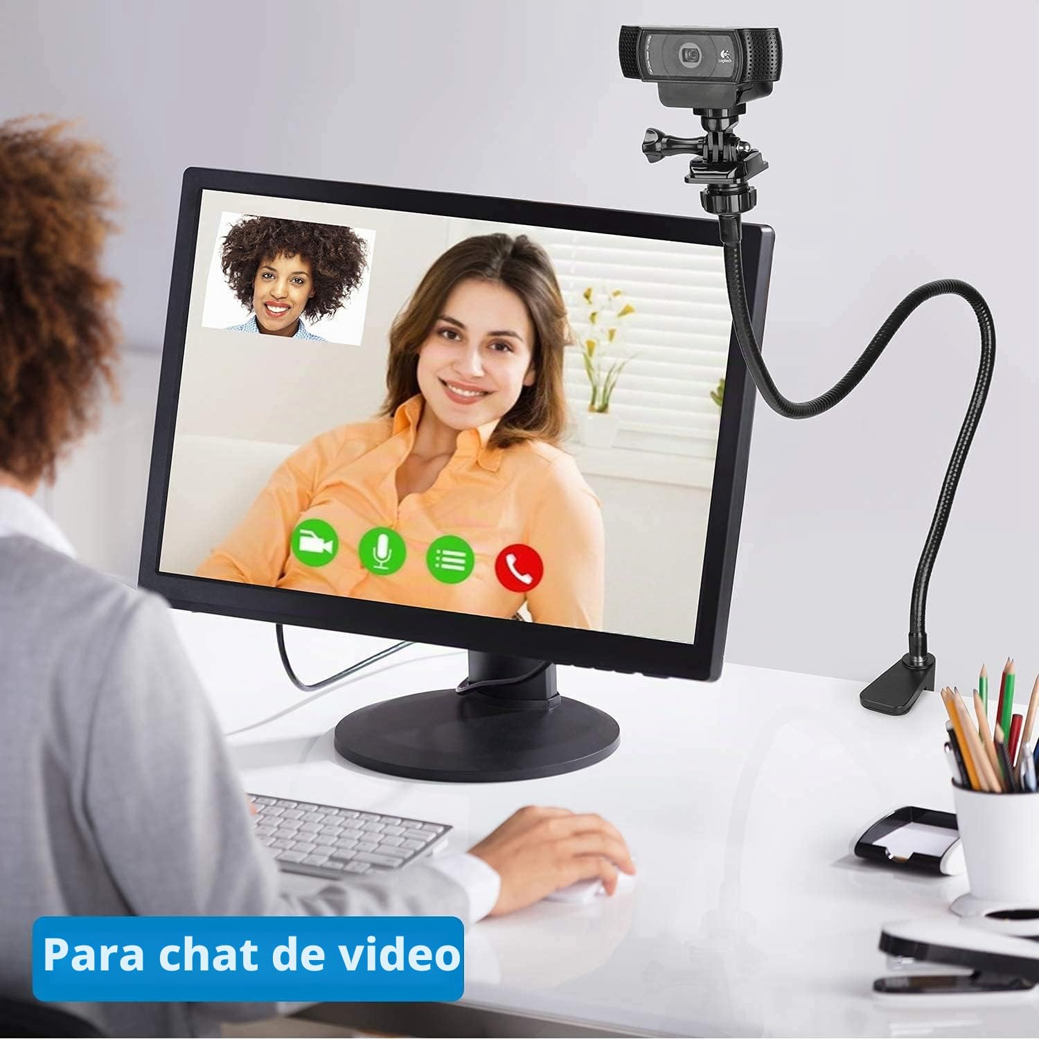 Soporte para cámara web, soporte mejorado para webcam con brazo flexible de cuello de cisne y abrazadera, apto para Webcam C920, C922, C930