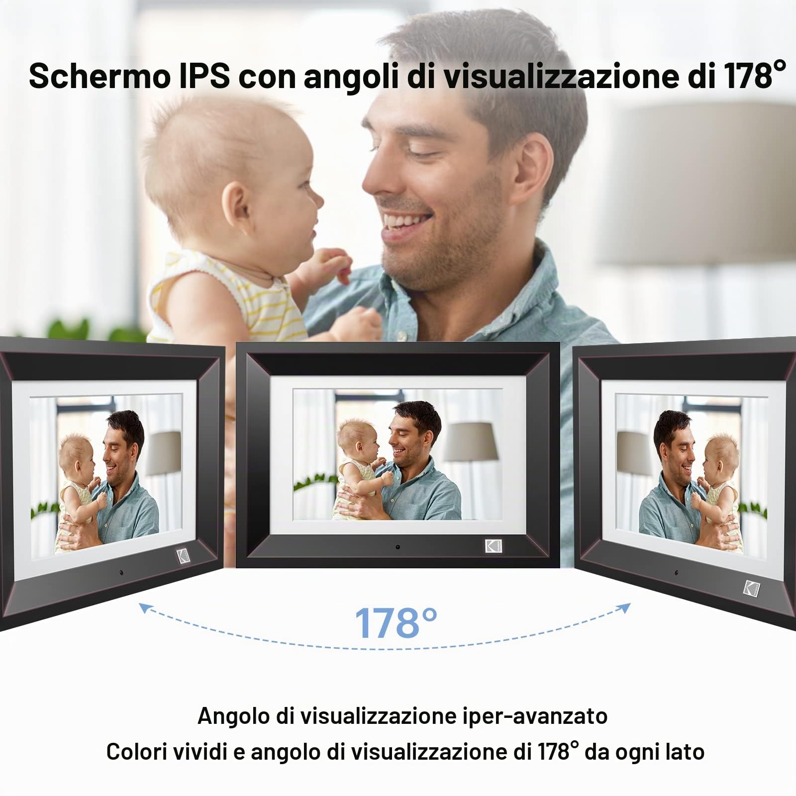 Cornice Digitale 10.1 Pollici,1280 x 800 FHD IPS, Cornice Elettronica per Foto 16:10, Foto, Musica, Lettore video, Calendario, Allarme, Supporto Scheda USB/SD con telecomando