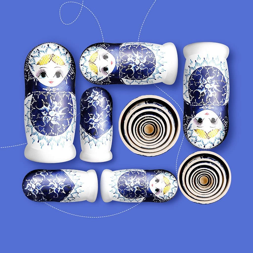 Rosyjskie Zestaw 10 Sztuk Lalek Matryoshka Zagnieżdżanie, Tradycyjne Rosyjskie Lalki Drewniane Układanie Zabawek Prezent Lalka Matrioszka