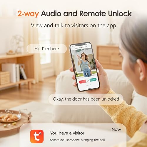 Miniatura 4 de Cerradura inteligente de huellas dactilares con cámara HD, cerradura de puerta de entrada sin llave con asa, timbre de video, control de aplicación,