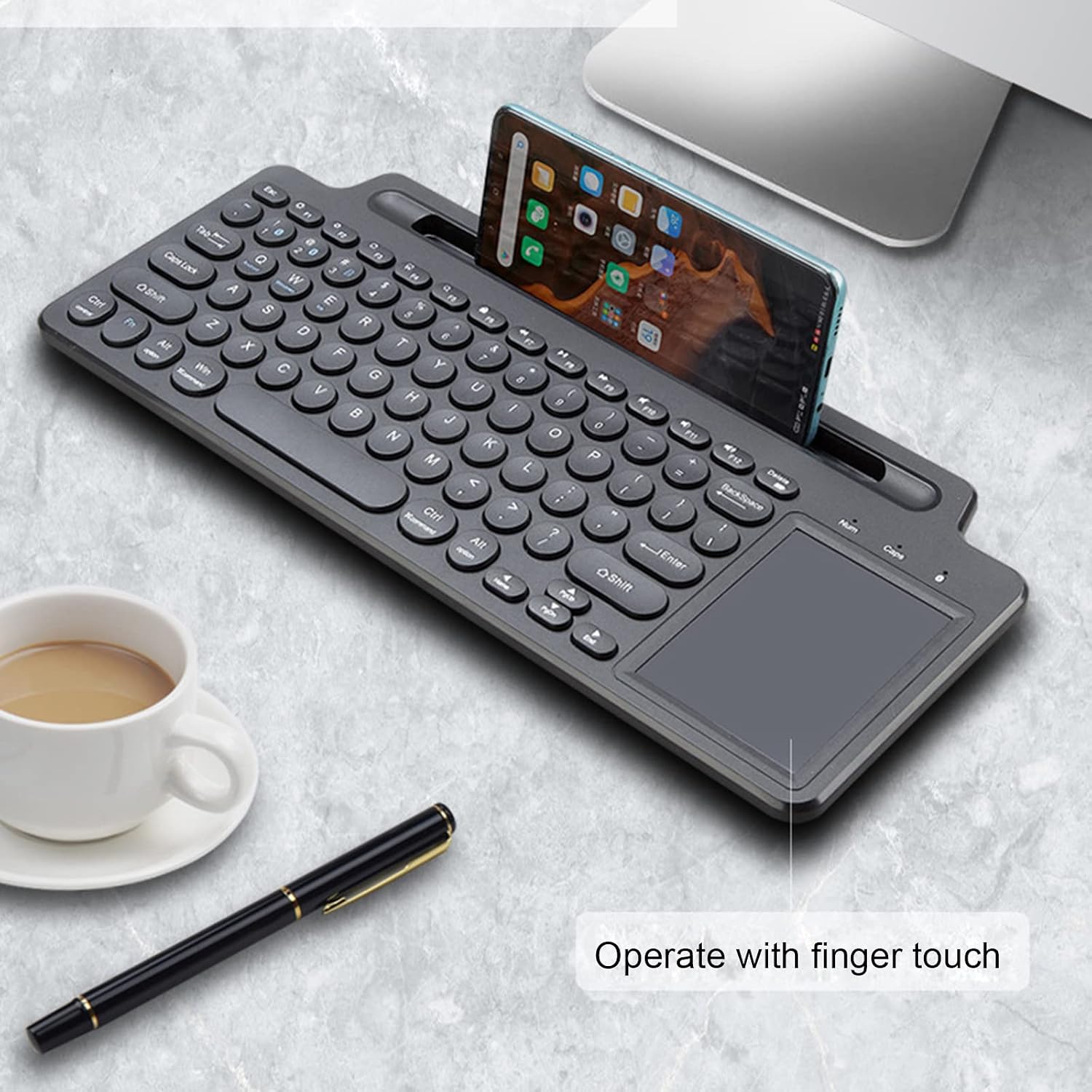 Wireless BT Keyboard, 2.4GHz Ultra Slim Desktop Keyboard with Touchpad for Tablet PC Mobile Phone Laptop Notebook (with Touchpad)
