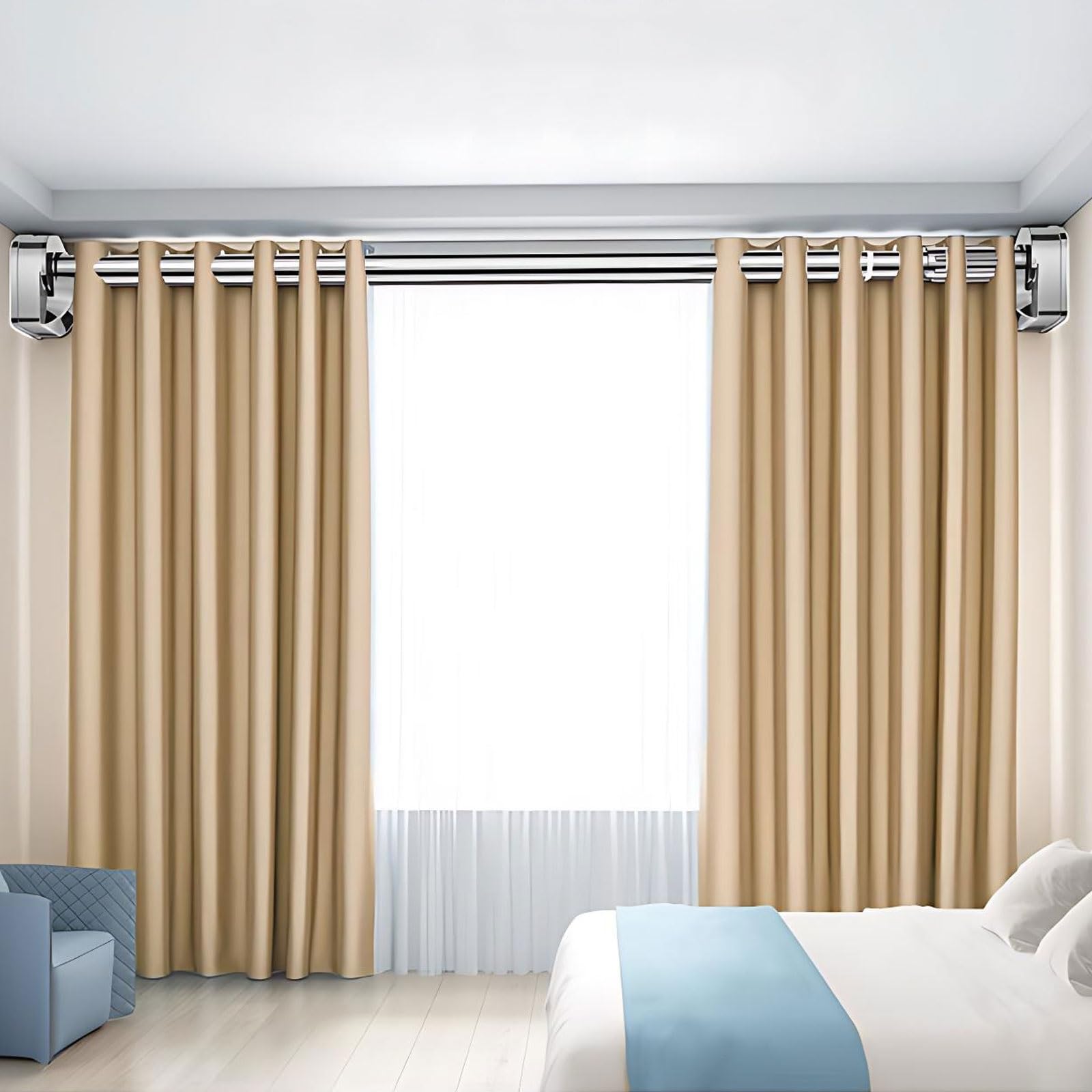 Barra de cortina de ducha extensible ajustable de 70 a 280 cm, barra de tensión sin taladro, para baño y armario, barra telescópica, color blanco (109,2 cm 200,7 cm)