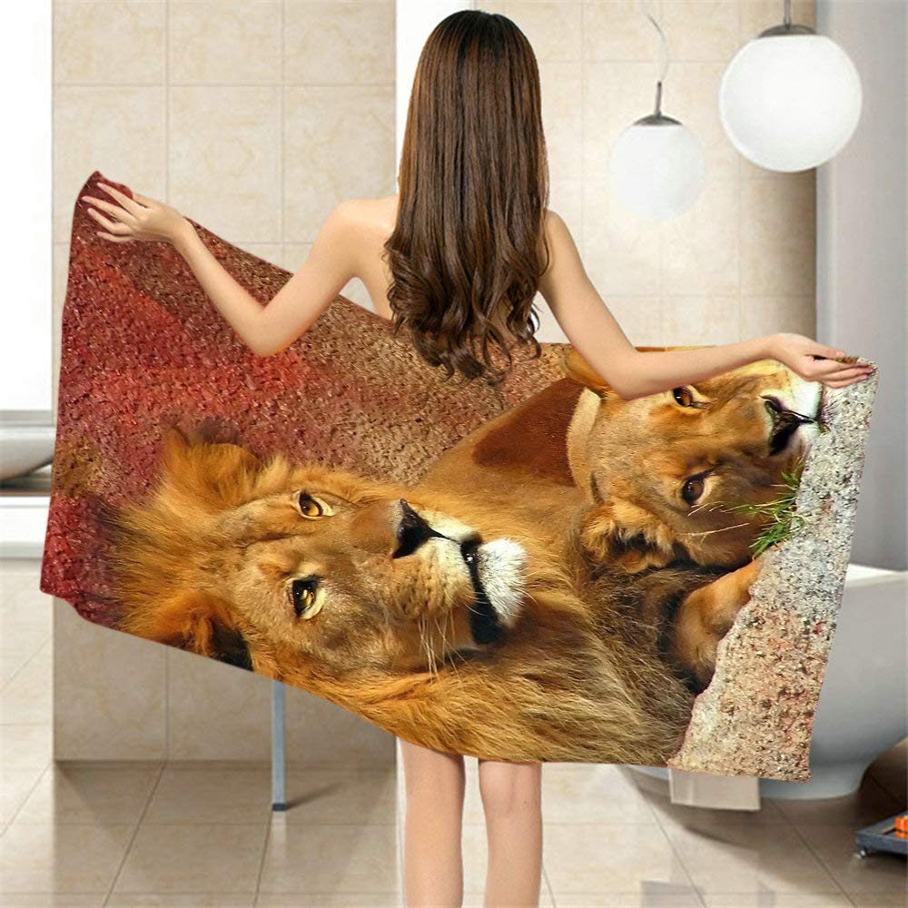 Moslion Soft Bath Towels The King of Forest Lion Comfy Bathing/Beach/Camping Towel for Women Men Girls Boys Large Size 64x32 Inches
