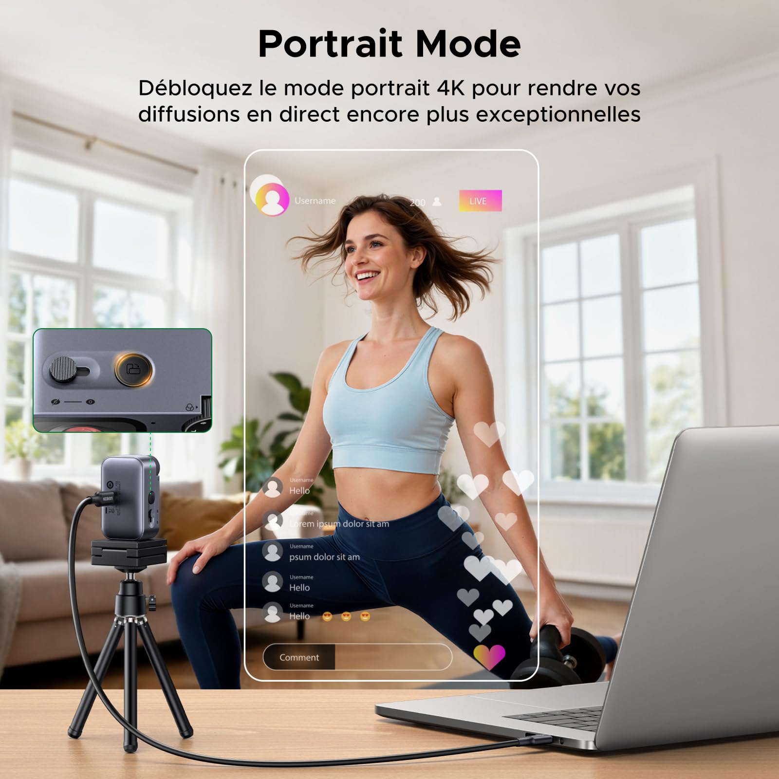UGREEN FineCam Pro 4K Webcam 30FPS PC Capteur 1/2" AI Contrôle Gestuel | 7 Filtres 2 Micros AI Antibruit Correction Lumière PDAF Autofocus pour Windows MacOS Linux Streaming Teams Youtube Skype