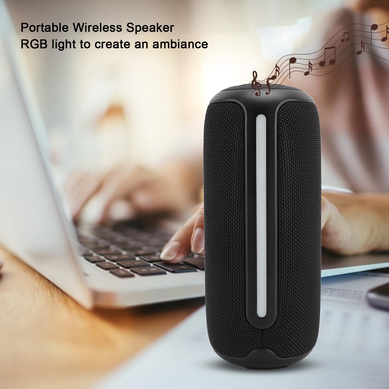 Przenośny Głośnik Bluetooth, Wodoodporny Głośnik IPX4 z Kolorowymi Migającymi światłami, Wbudowana Bateria 3600 MAh, Cały dzień Odtwarzania, Parowanie TWS, Mały Głośnik do Domu /