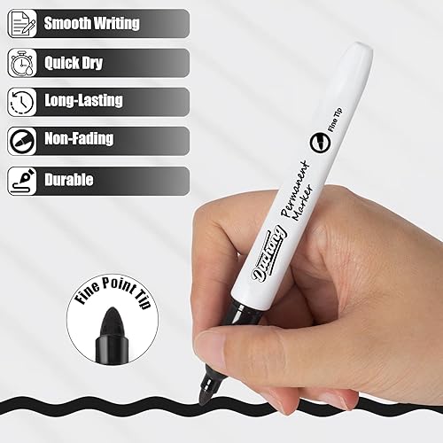 Miniatura 4 de Marcadores permanentes negros, 30 marcadores permanentes a granel, marcador de secado rápido, impermeable, suave, duradero, funciona en embalaje,
