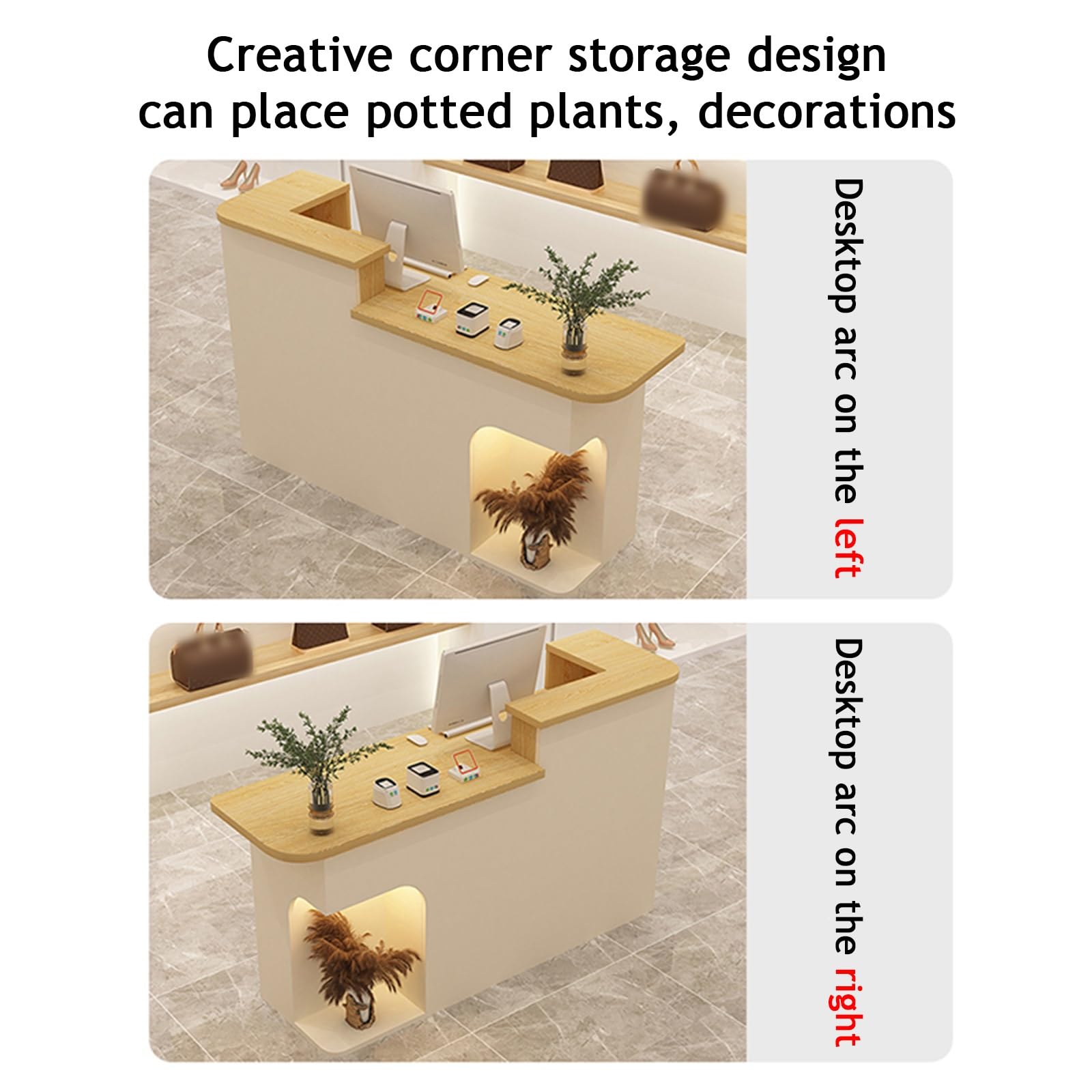 Schreibtisch für Büro und Einzelhandel, geräumige Kasse, für Salon und Bekleidungsgeschäft, links, 80 x 50 x 104,9 cm, modernes Design, langlebig und stilvoll, Weiß