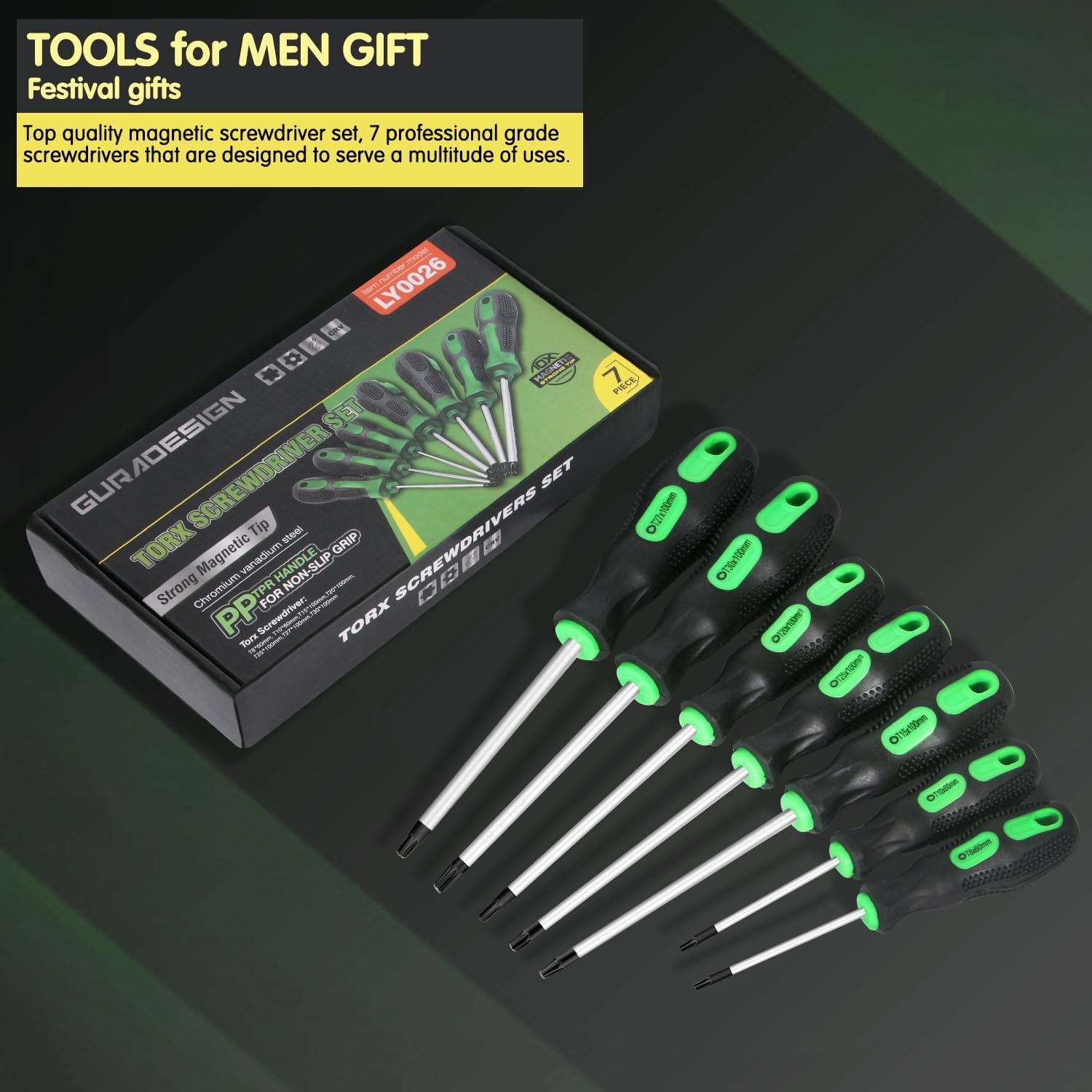 GURADESIGN 7-Piece Magnetic Torx Screwdrivers Set, Magnetic Torx Driver Star Screwdrivers Set, Green - Image 4