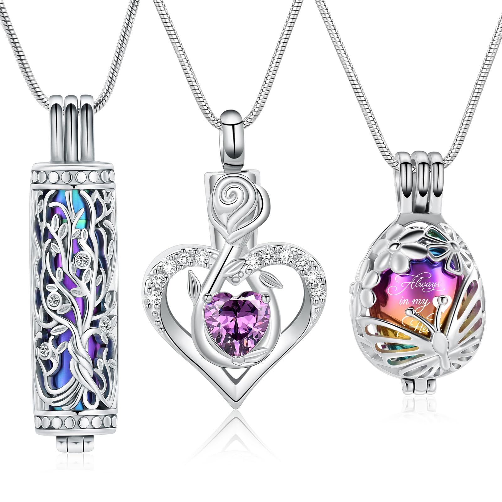 Set di collana con urna cilindrica con albero della vita per ceneri da donna, ciondolo commemorativo per contenere ceneri umane e animali domestici dei propri cari