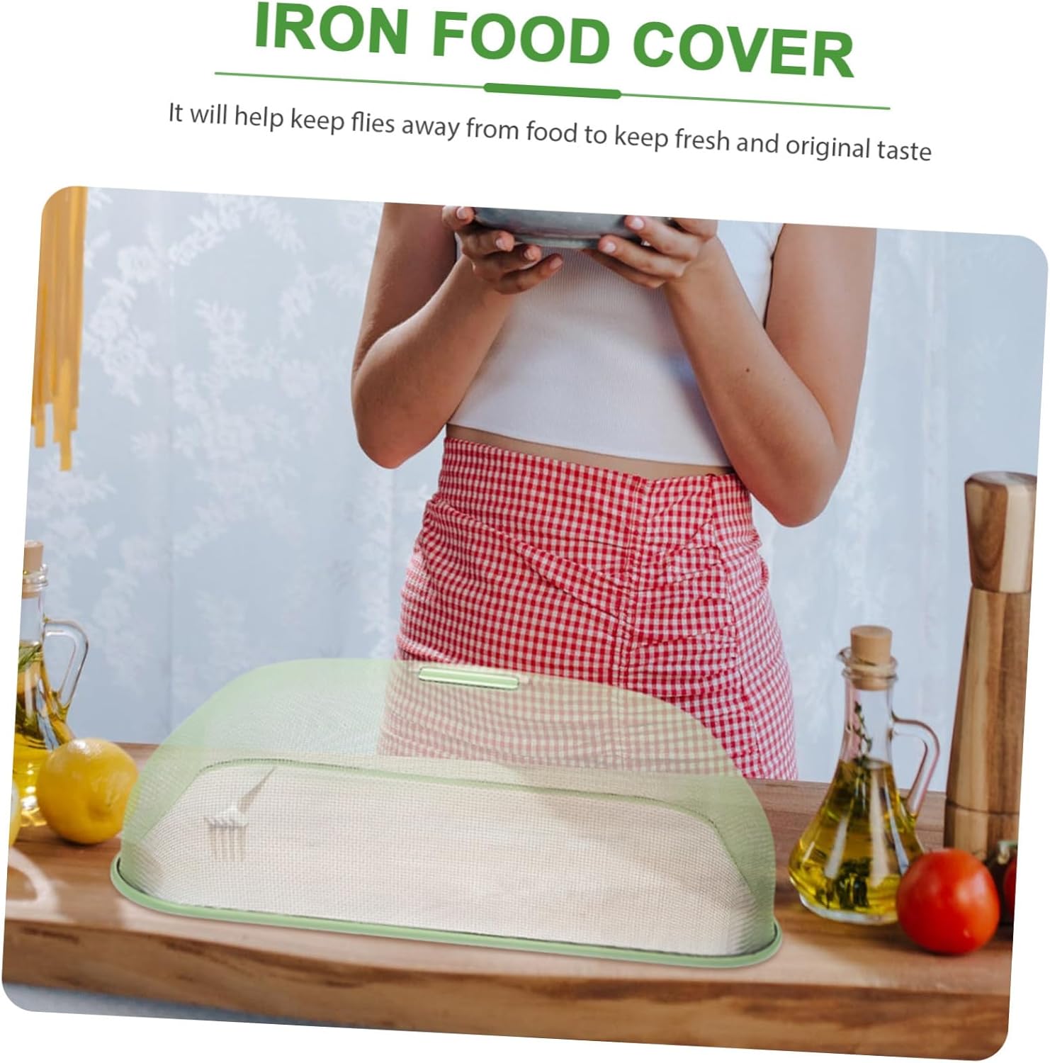 Metal Mesh Food Cover Multi-functional Iron Food Tent for Outdoor Use Reusable Bug Protector Green Rectangular Design for Kitchen and Dining Tables