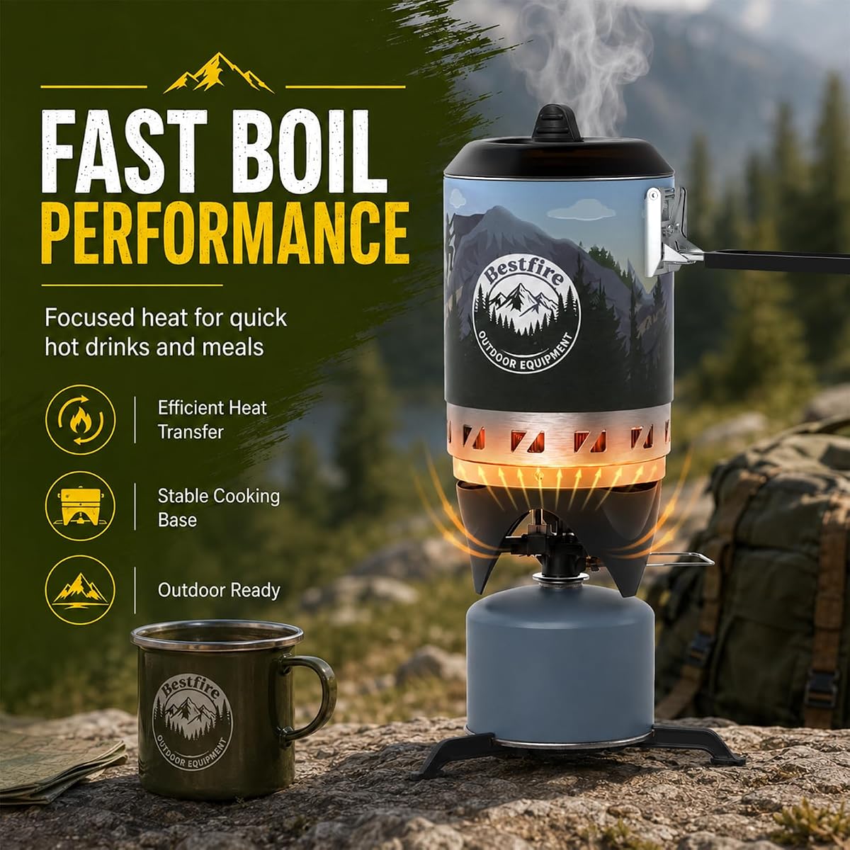 BESTFIRE 1L Camping Stove Cooking System view 2