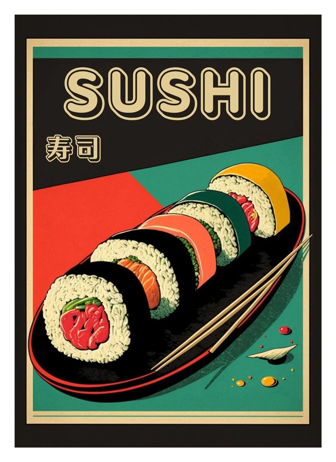 Décoration de restaurant originale avec ce tableau de sushis vintage