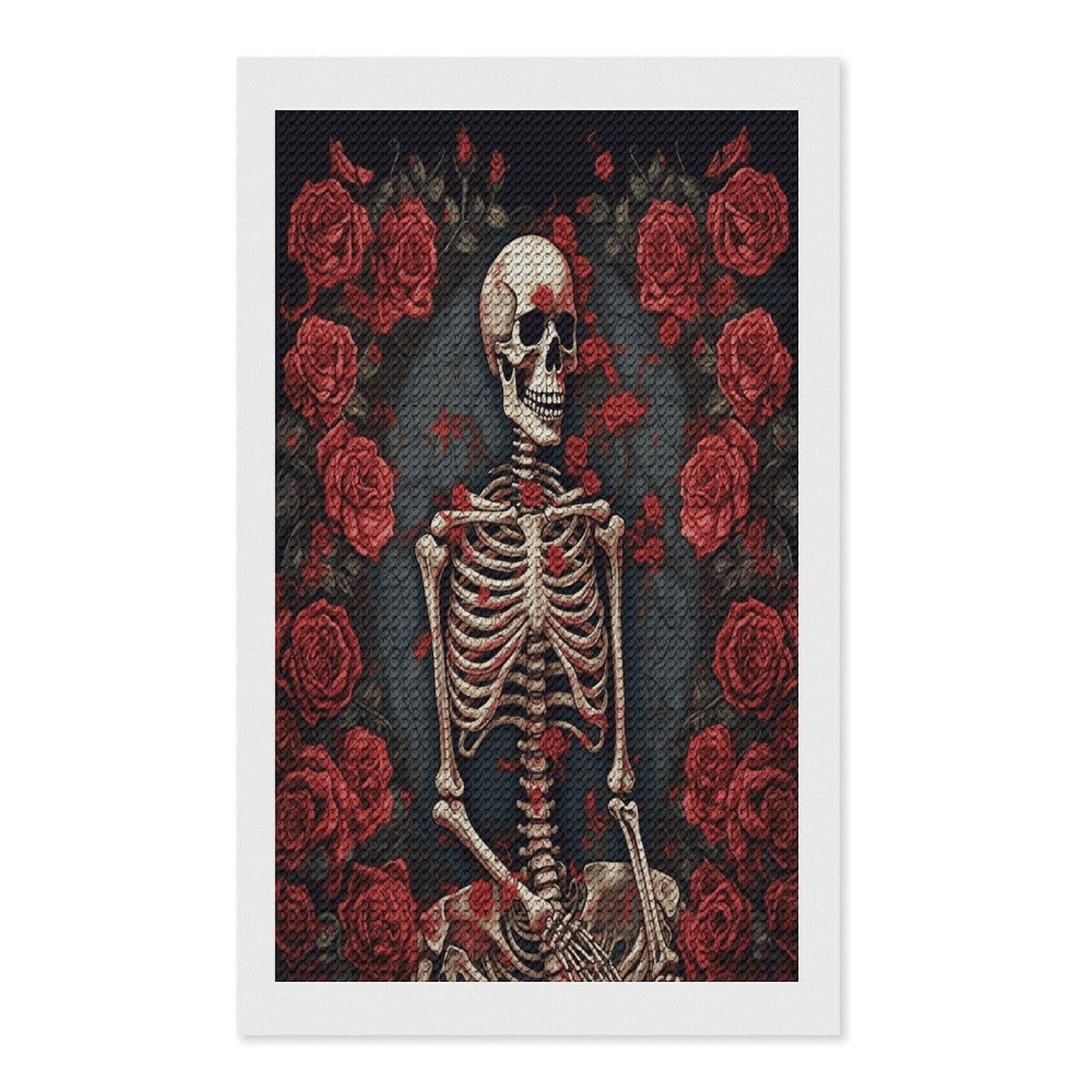 FekiLoot Skeleton with Roses Diamond Painting Kits for Beginners DIY Diamond Art Kits for Adults Full Drill Round Diamond Dot Gem Art Painting Fun DIY Crafts for Home Kitchen Wall Decor Gift 12"x20"