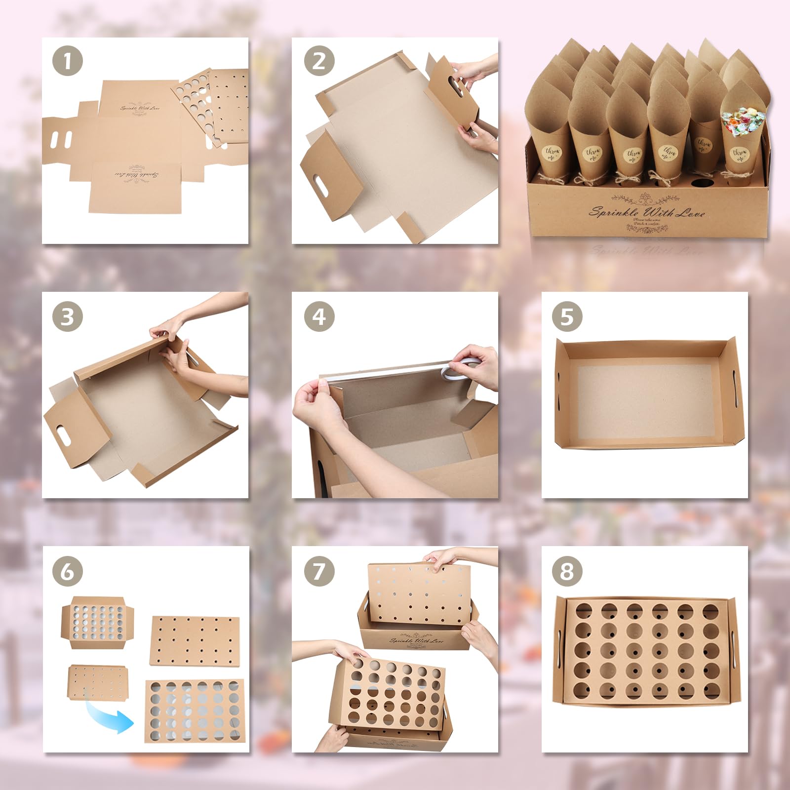 DAOLA Konfetti-Kegelhalter Box – 30 Löcher Mit Kegelpapieren, Klassischer Vintage-Stil Für Hochzeiten & Partys