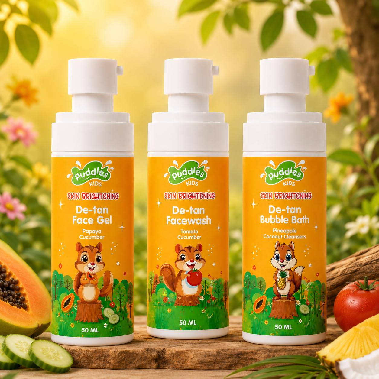 Puddles De-Tan Starter Kit | Kids Detan Facewash, Detan Face Gel & Detan Bubble Bath | Gentle Cleansing, Brightening & Sun Protection | Dermatologically Tested, Safe & Festive Skincare Set-image-3