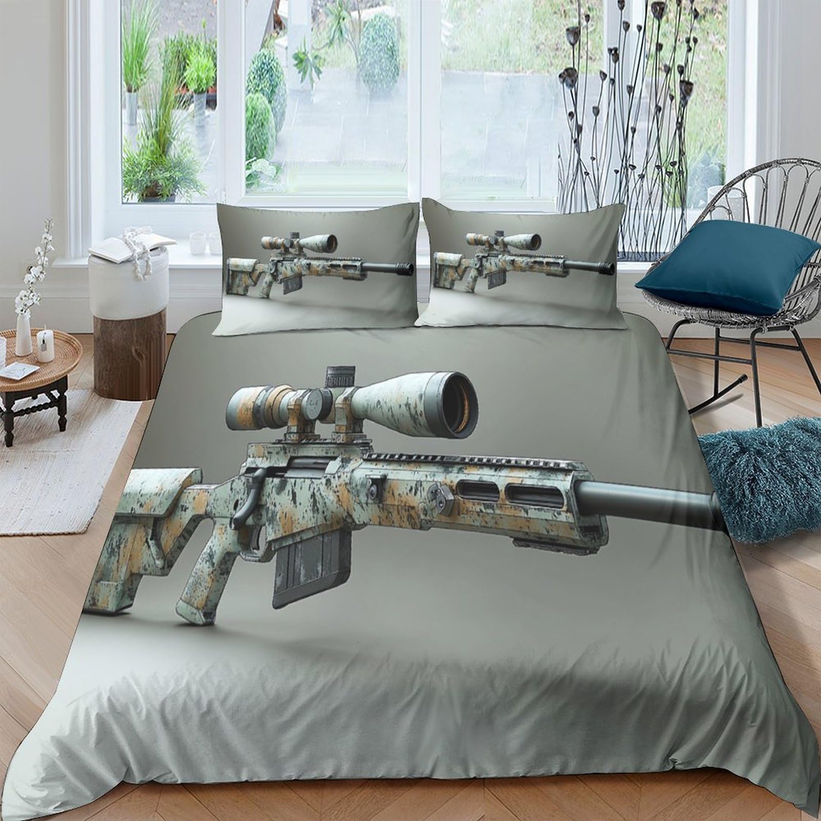 Ctjqhvkz Style-4 3D Printed Camouflage Sniper Rifle Fitted Sheet Microfiber Soft Anti-Slip Bed Cover For Bedroom Guest Room Decor Easy Care Single（135X200cm）