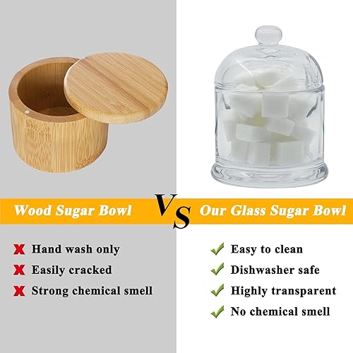 Miniatura 5 de Kitchenexus Azucarero de cristal, recipiente transparente con tapa y cuchara, dispensador de condimentos de 9.4 onzas, caja de azúcar con cubierta