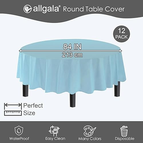 Miniatura 91 de allgala Mantel desechable de plástico de alta calidad, peso medio, 12 unidades, redondo, de 84 pulgadas, negro, resistente a las manchas, fácil