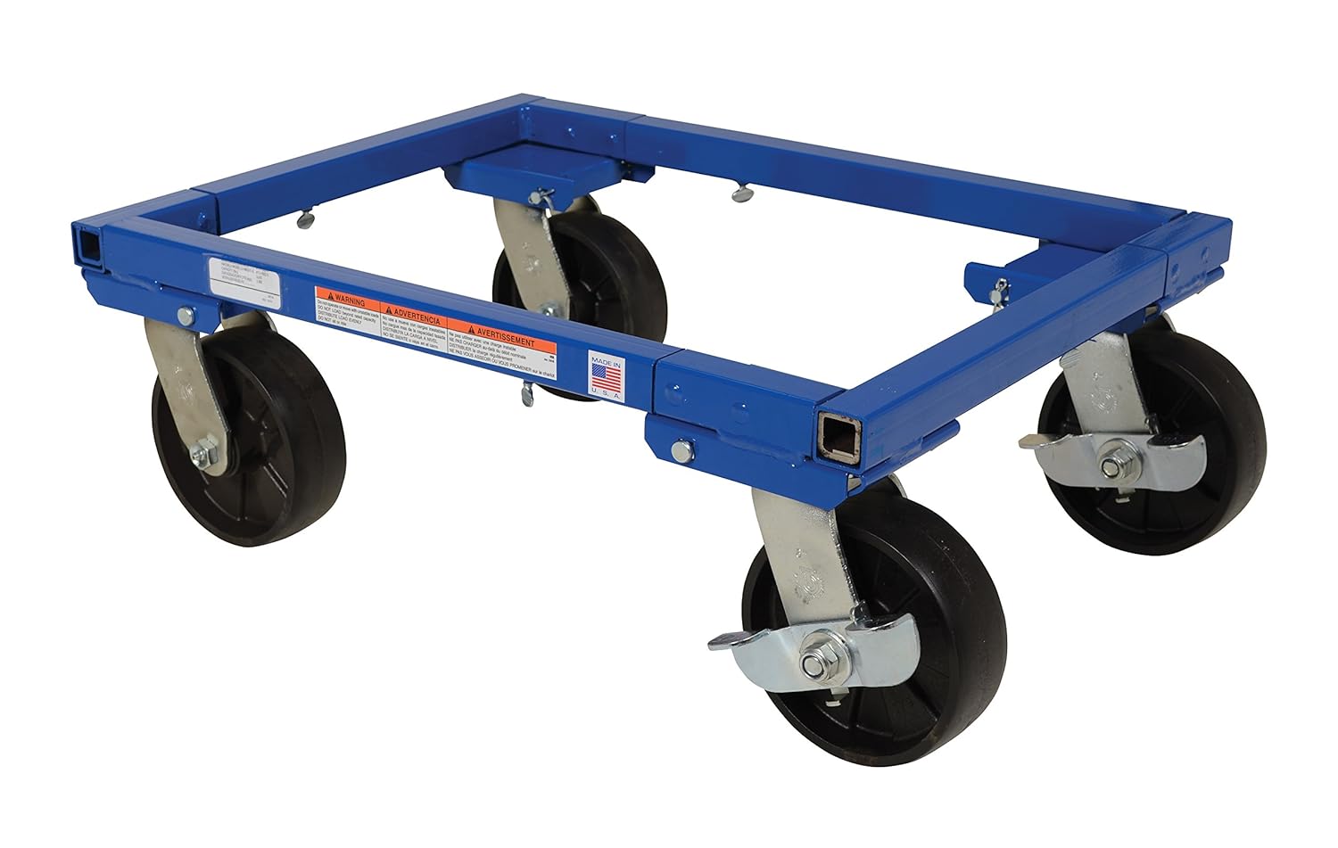 Vestil ATD-1622-6 Steel Adjustable Tote Dolly with 6" Casters, 3000 lbs Capacity, Maximum Usable 34" Length x 24" Width