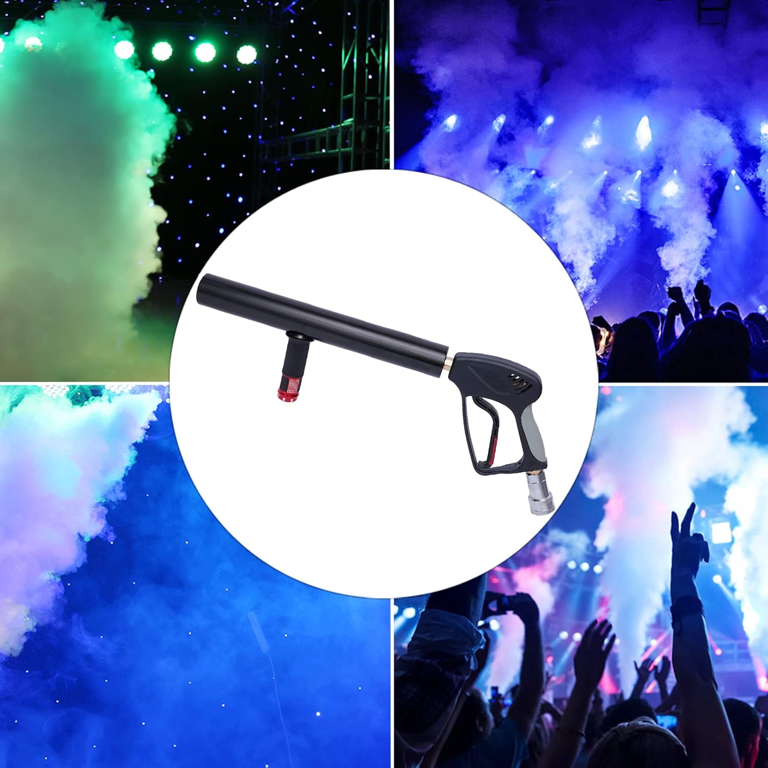 CO2 Jet Machine 16-33ft Spraying RGB LED Light CO2 Cryo Cannon Gun Stage Effect Smoke Fog Machine Club Bar DJ Effects Smoke Gun Fog Gun with 10ft Hose