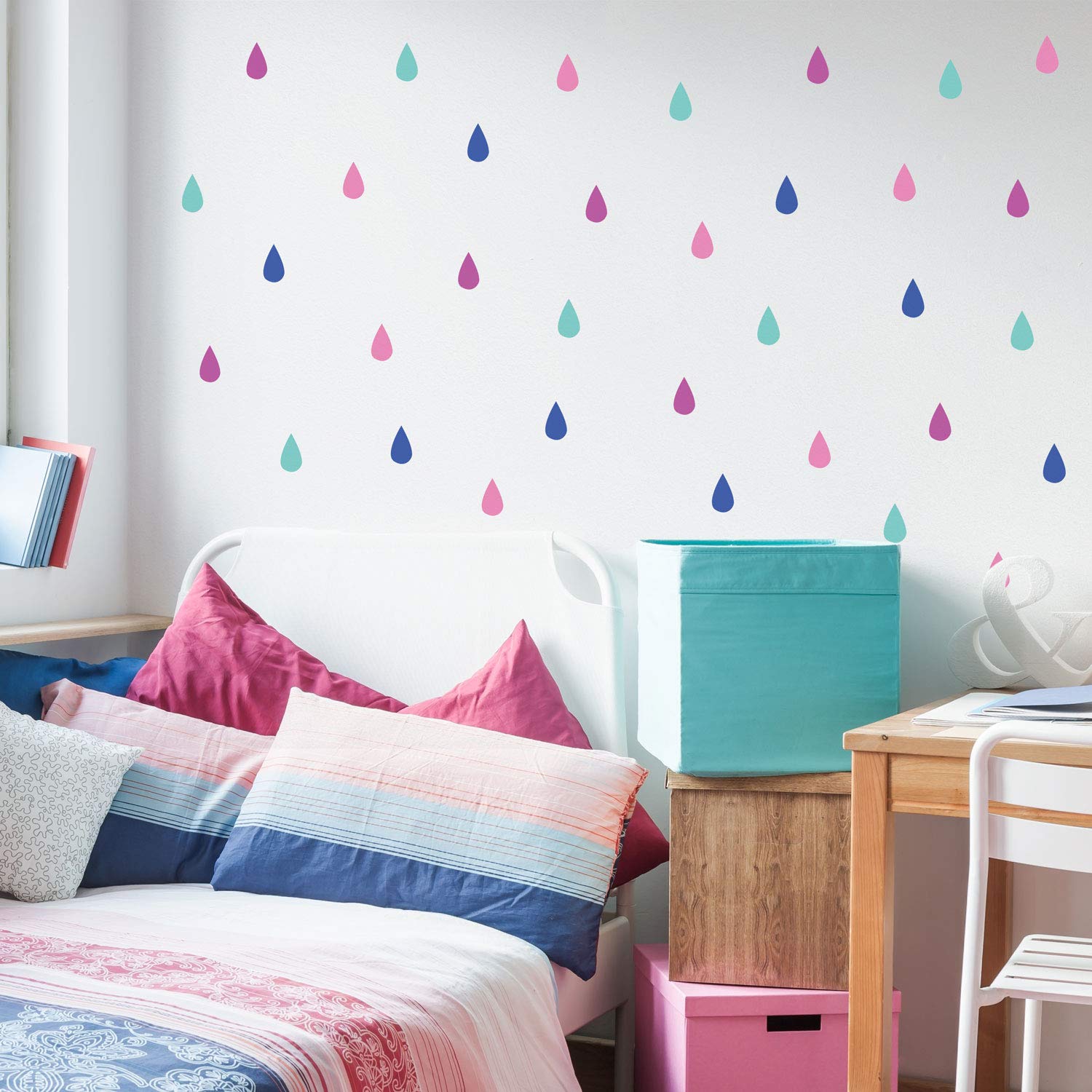 Stickerscape Colourful Raindrop Wall Stickers | Perfect for A Childs Bedroom, Playroom Or Nursery | Easy to Apply | Perfect to Add Interest to a Plain Wall (Pink)