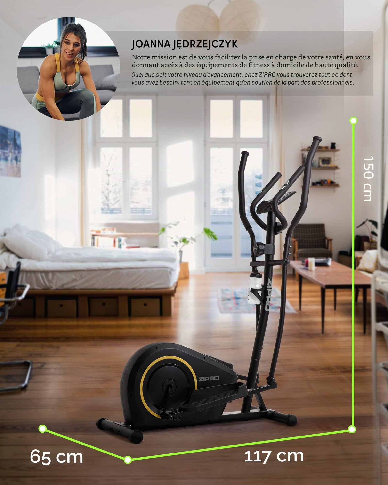 Zipro Crosstrainer Burn, elliptique jusqu'à 120 kg, équipement d'entraînement Cardio à Domicile, Appareil de Fitness, Machines d'exercice, vélo elliptique, 8 Niveaux de résistance