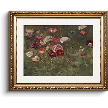 HUARCEY Canvas Pictures with Gold Frame Vintage Wall Pictures Classic Wall Decoration Living Room Bedroom Bathroom Kitchen Farmhouse Room Decoration Aesthetic A Bed Made of Poppy Painting 33 x 40 cm Small