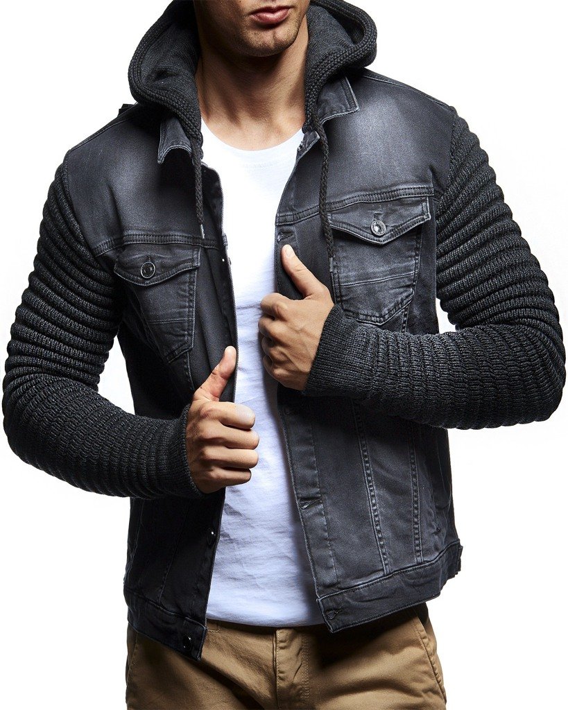 Leif Nelson Jeansjacke Herren, Jeans Denim Kapuzenjacke, Männer Jeans Jacke mit coolen Strickärmel, modernes Design in Regular Fit