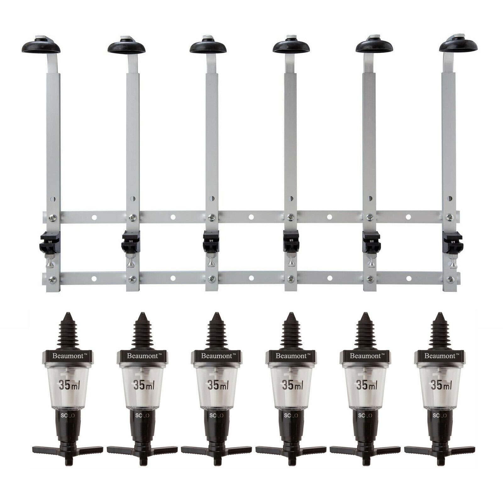 We Can Source It Ltd Silver - Durable Black 6 × 35 Ml Solo Bar Optic Spirit Measures With 6‑Bottle Wall Mount Bracket — Heavy‑Duty, Accurate Pour, For 70 Cl–1 L Bottles, Compact Bar Or Home Use, Fast Setup