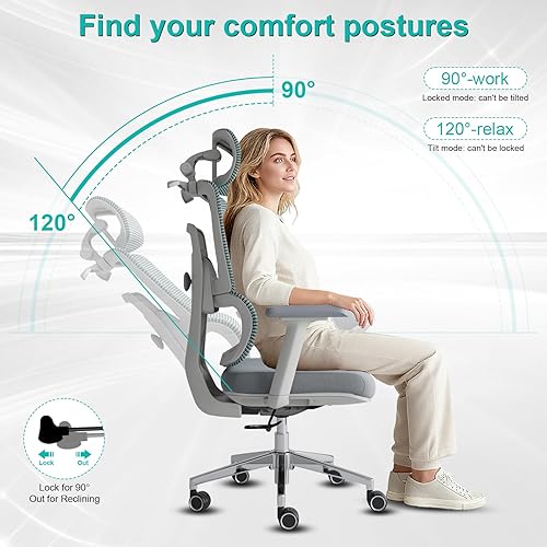 Miniatura 8 de Silla de oficina ergonómica grande y alta, silla de computadora de malla con respaldo doble con brazos ajustables 3D y soporte lumbar, asiento extra