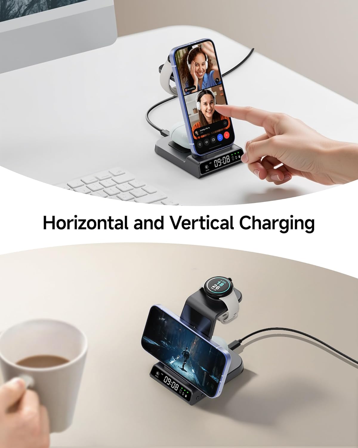 Pixel Watch Charger Stand for Pixel Watch 3/2 (not for Pixel Watch 4/1), 3 in 1 Wireless Charging Station for Google Pixel 9 Pro Fold/9 Pro/9a/9/8/7/6/5 & Earbuds, SwanScout C01G2