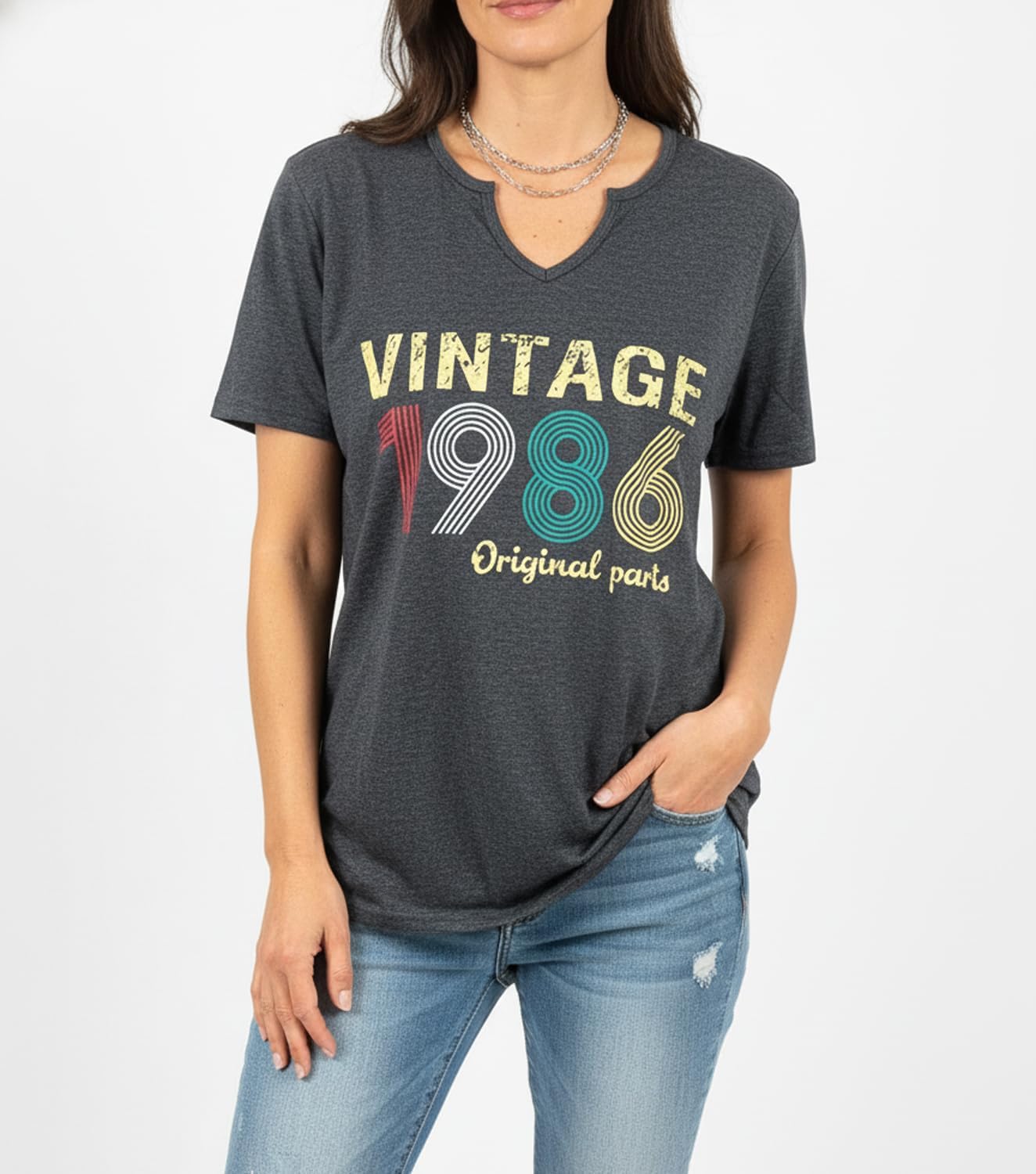 40th Birthday Gift for Women Vintage 1986 Shirts for Her Cute Retro BD Tops Letter Print Short Sleeve Casual Tee - Image 2