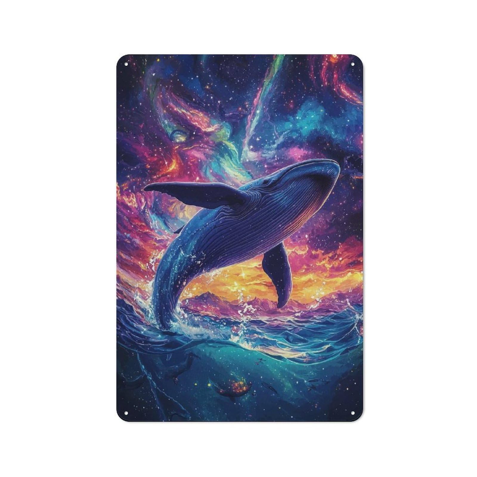 Junmoney Whale Leaping Into Space Tin Wall Plaque 30X20cm With For Workshop Wall, Suited To Makers And Diy Enthusiasts