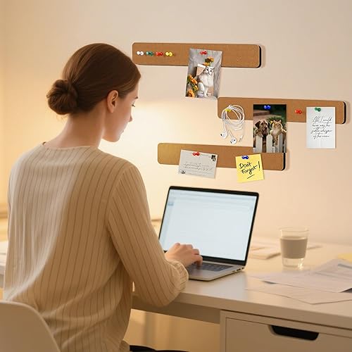 Miniatura 9 de 8 tiras de barra de corcho blanco con 50 alfileres y notas adhesivas, tiras autoadhesivas para tablón de anuncios que no dañan la pared, tablero de